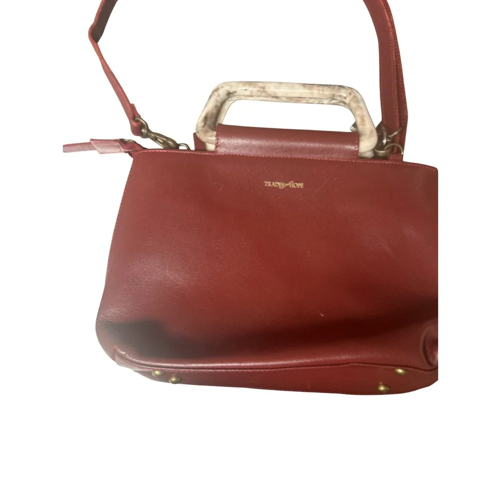 Trades of Hope Red Leather Crossbody Bag Marbled Resin Top Handle Satchel India